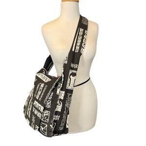 Shoulder Bag Black White Boho Messenger Bag Large Travel Cotton Multiple Zippers